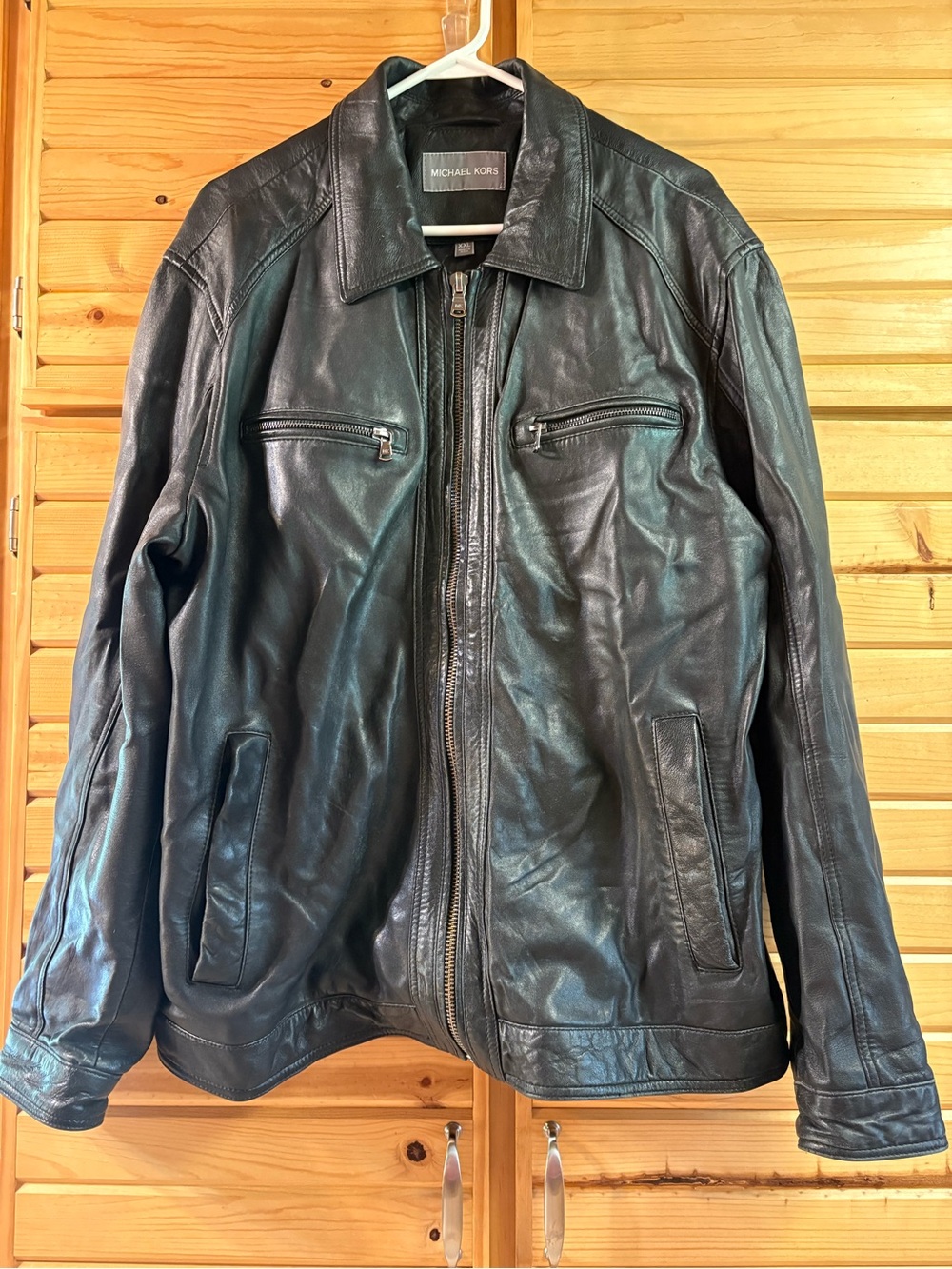 Michael Kors Men's Black Leather Bomber Hipster Jacket, Size XXL